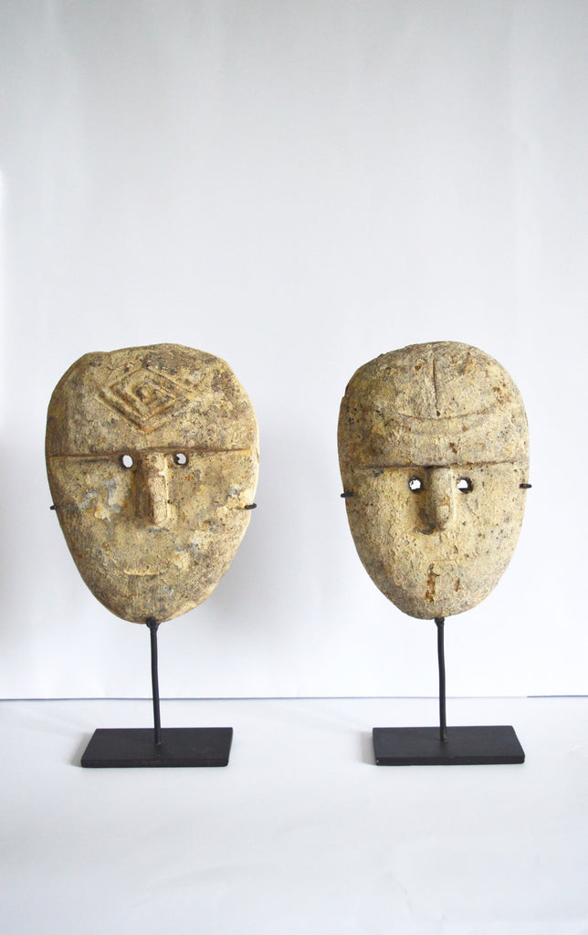 Two Timor Island Masks on Iron Mount Sculpture Carved Masks