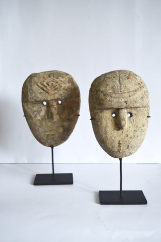 Two Timor Island Masks on Iron Mount Sculpture Carved Masks