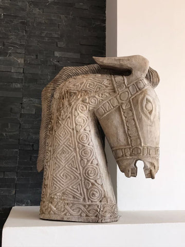 Teak Wood Horse Head Bust Sculpture from Bali