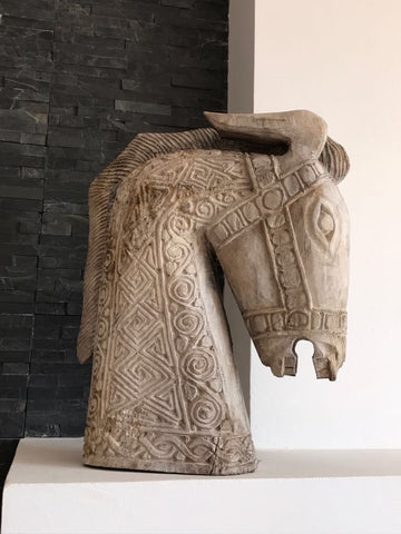 Teak Wood Horse Head Bust Sculpture from Bali