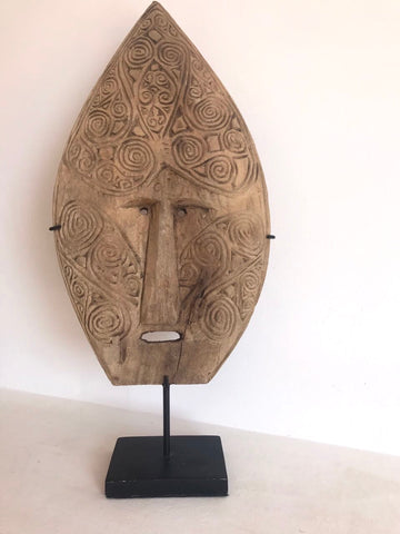 Timor Mask Sculpture Handcarved W Iron Stand