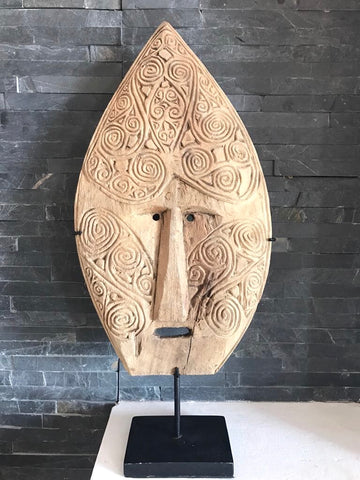 Timor Mask Sculpture Handcarved W Iron Stand